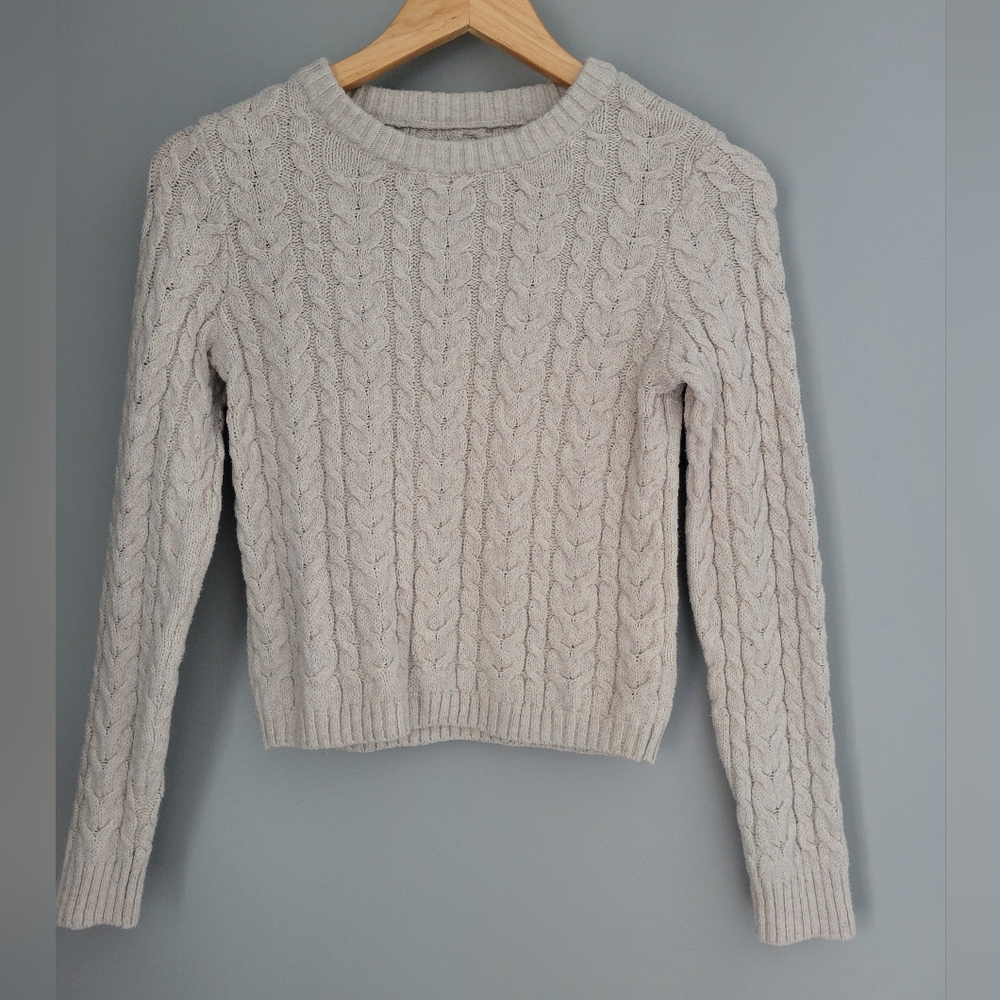 American Eagle Cable Knit Sweater Cropped Cream Size S